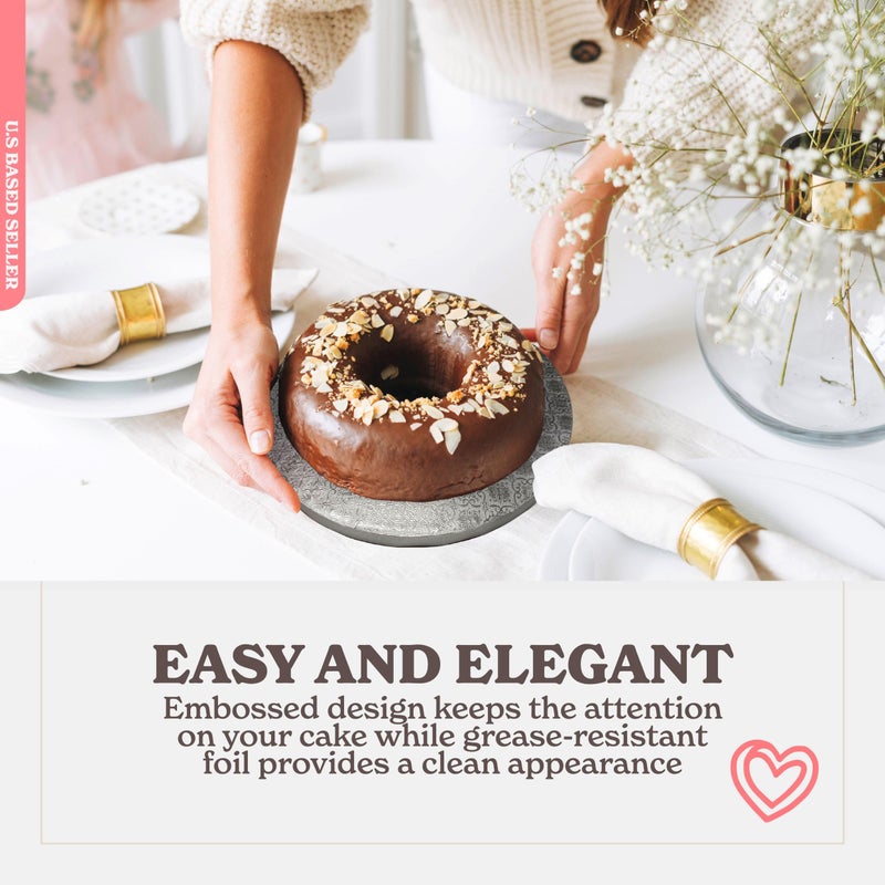 Spec101 Round Cake Boards Bulk 12pk - 12 Inch Cake Drum Round Silver Cardboard Base with 1/2 Inch Thick Smooth Foil Edge - Image 5